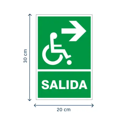 Señal de salida en silla de ruedas derecha para rutas de evacuación accesibles