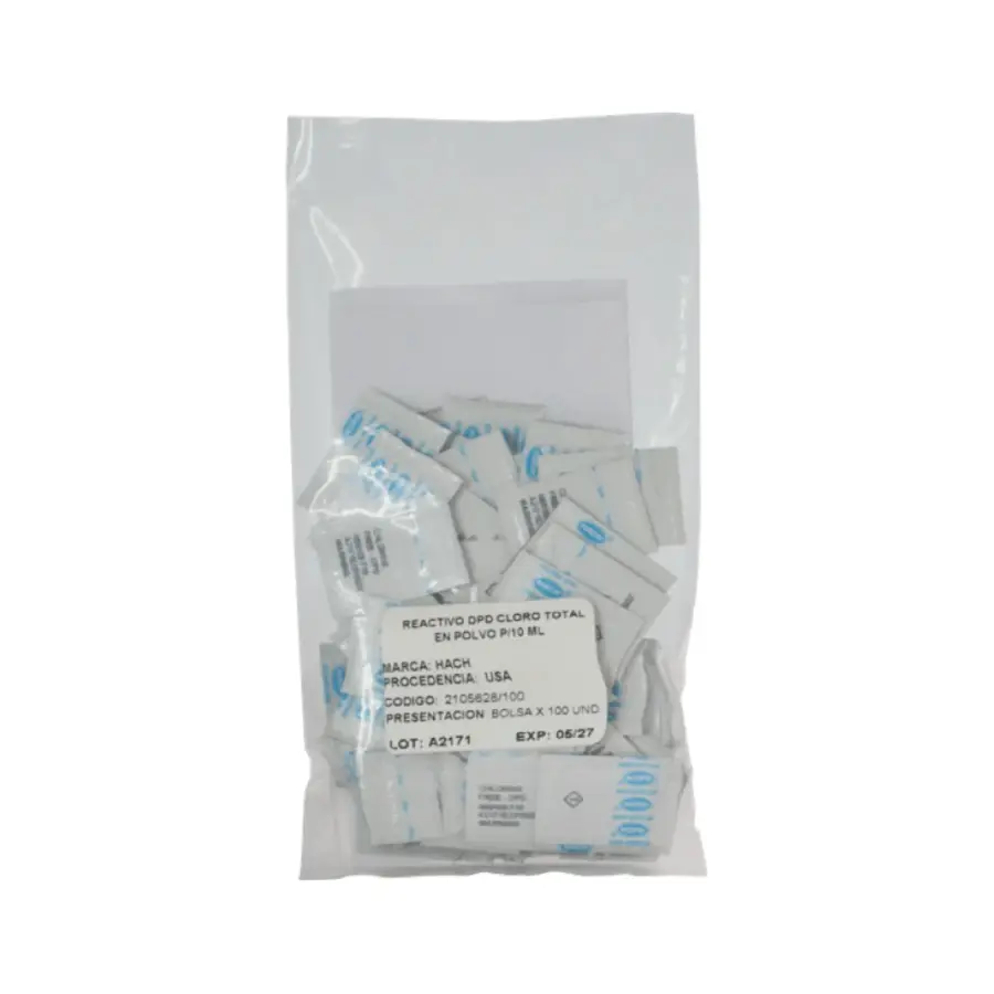 Bolsa de Reactivo DPD Cloro Total en Polvo P/10 ML para análisis confiable de cloro libre y combinado – Center Force