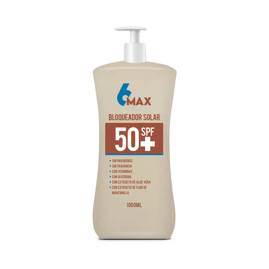 Bloqueador solar 6Max de 1000 ml, protector, rendidor y diseñado para trabajos prolongados con alta exposición solar – Center Force