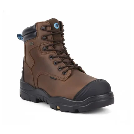 Botín de seguridad Brown Bata con cuero crazy horse hidrofugado, puntera de composite y suela antideslizante para trabajo industrial.