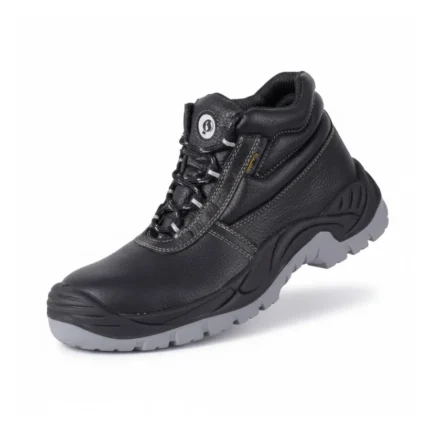 Botín de seguridad Hammer Black Bata de cuero split negro con puntera de composite y sobrepunta de poliuretano para trabajo industrial.