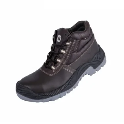 Botín de seguridad Hammer Brown Bata de cuero split café con puntera de composite y sobrepunta de poliuretano para trabajo industrial.