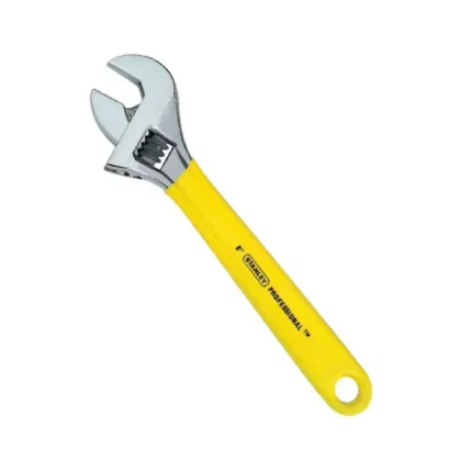 Llave ajustable profesional Stanley, herramienta robusta y precisa para ajuste de tuercas y pernos en trabajos mecánicos e industriales.
