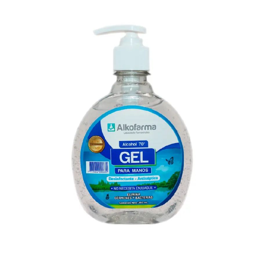 Alcohol en gel 70% Alkofarma 360 ml, antiséptico eficaz para la higiene diaria de manos sin agua.