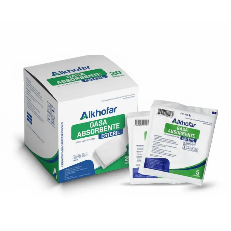 Gasa absorbente Alkhofar, material médico estéril y suave para curaciones, limpieza y cuidado de heridas.