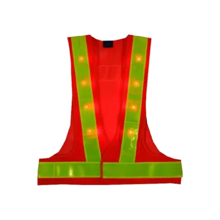 Chaleco reflectivo con luz LED naranja importado para alta visibilidad en trabajos nocturnos