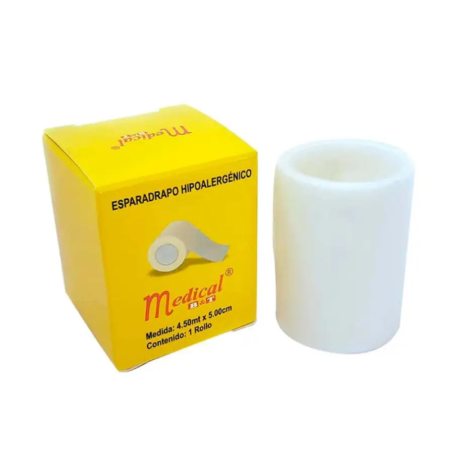 Esparadrapo 5 cm x 4.5 mt nacional para fijación de vendajes y apósitos en primeros auxilios