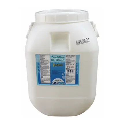 Pastillas de cloro Pluschlor de 50 kg para desinfección continua de agua en piscinas y sistemas.
